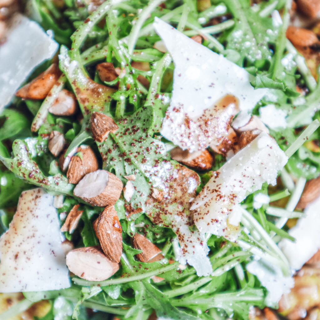 Courgettes, roquette, amandes, Parmesan